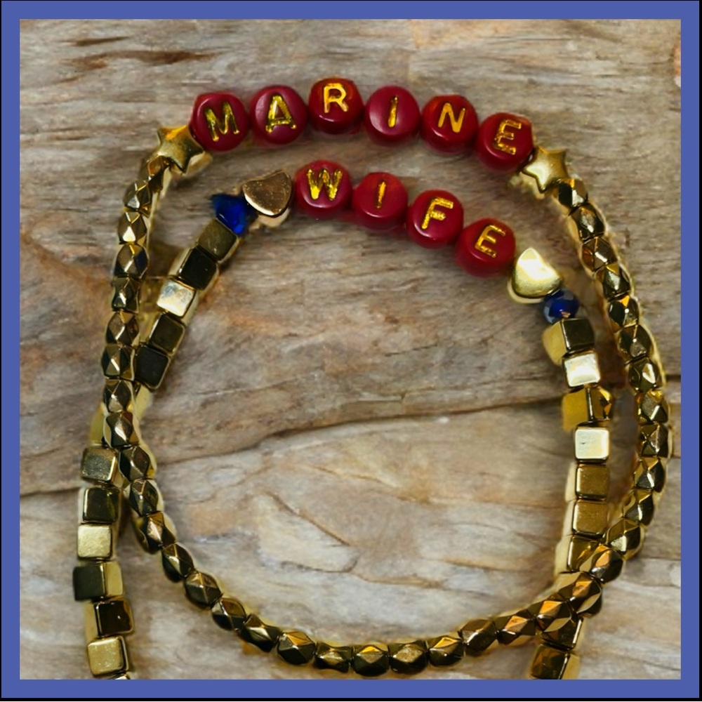 Marine Wife Red and Gold elastic beaded Bracelet set ( NEW HANDMADE )